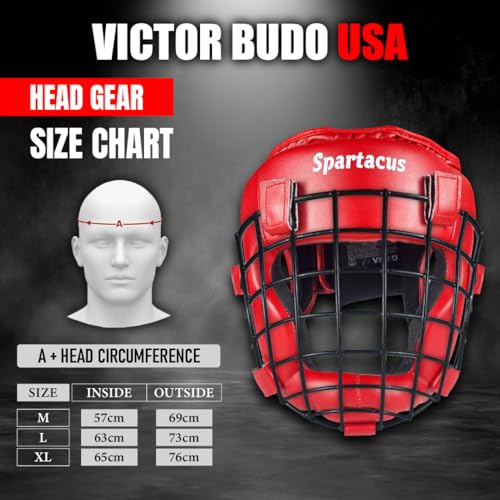 Victorbudo USA Boxing Headgear MMA Muay Thai, Removable Face Grill, Head Gear for Sparring Grappling Martial Arts Kickboxing Karate Taekwondo BJJ Training Head Guard (Red, Large) - Thumbnail 3