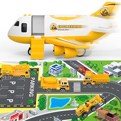 Unih Toddler Airplane Toys For 2 3 4 5 Year Old Boys & Girls, Kids Toys Plane With Lights And Sounds, Transport Cargo Airplane With 4 Construction Cars #TOP3