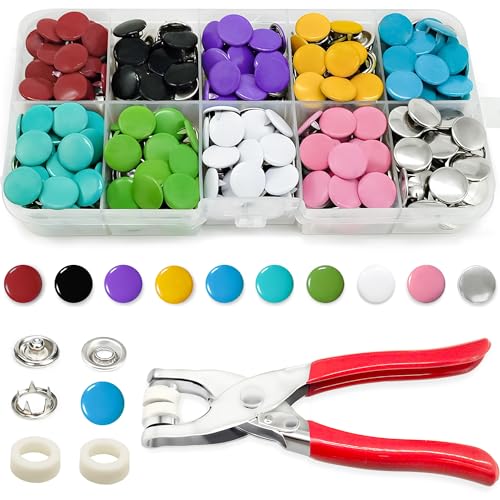 PIGORY 803Pcs Metal Snaps for Fabric, 10 Colors Solid Sewing Snaps with Fastener Pliers Press Tool Kit, 9.5mm Snap Button Kits for DIY Crafting Clothing