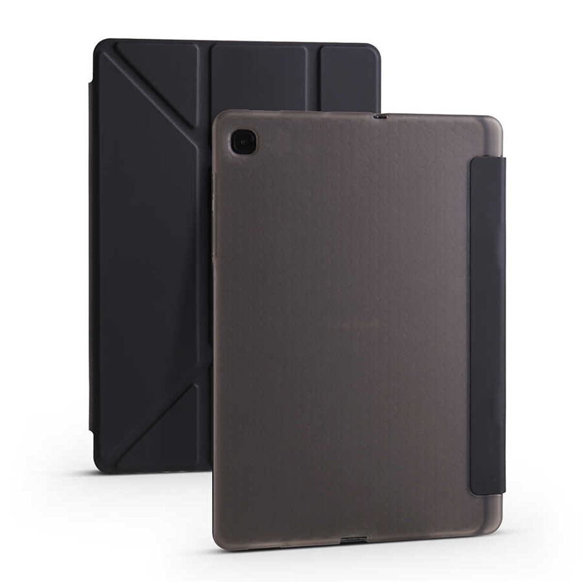 Zore Galaxy ile uyumlu Tab S6 Lite P610 Kılıf Tri Folding Kalem Bölmeli Standlı Kılıf Siyah