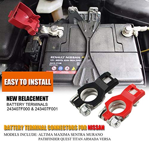 Image of Battery Terminals for Nissan - Compatible for Nissan, Maxima, Rouge, Sentra, Murano,243407F000,24340-7F000, 243407F001, Positive and Negative,Plastic Cove