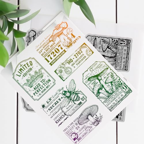 Globleland DIY-WH0251-020-US19 Retro Mushroom Bee Cling Rubber Stamp 7.09X8.66Inch Crown Labels Eva Rubber Stamps Embossing Stamp Seal thumb #5
