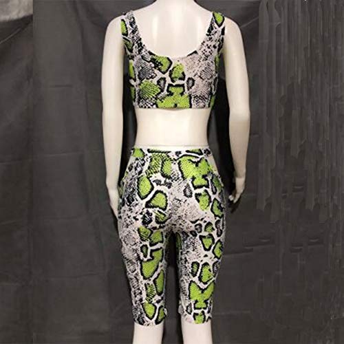 Women Tracksuit Set Animal Print Sleeveless Crop Top High Waist Tight Shorts Casual Bodycon 2Pcs Outfit Set (M, Green Snake-Skin) #TOP3