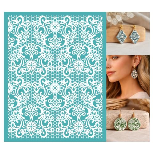 GOMAKERER 2 feuille Pochoir de Sérigraphie à Motif de Fleurs en Dentelle Pochoirs en Maille Réutilisables Bordure en Dentelle Vintage Auto Adhésifs pour...