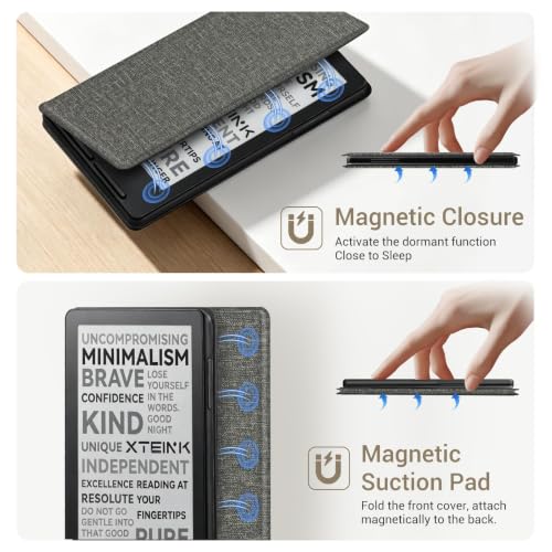 Image of CoBak Magnetic Case for XTEINK X3 eBook Reader, 3.7 inch Ultra-Lightweight PU Leather Cover(Cloth Pattern Gray)