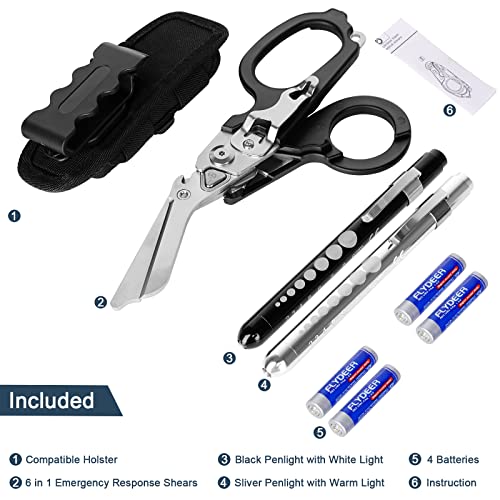 Dekeliy 6 In1 Multifunction Emergency Response Shears, Stainless Steel Foldable Trauma Shears With Strap Cutter And Glass Breaker,Medical Scissors With Holster And Penlight thumb #6