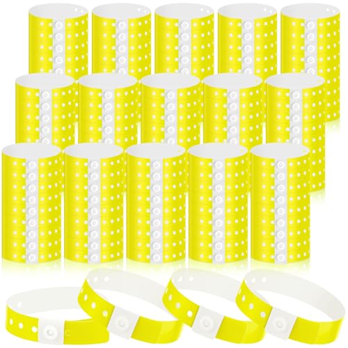 Image of Henoyso 300 Pcs Yellow Plastic Wristbands for Events Vinyl Waterproof Pool Wristbands Neon Color Plastic Bracelet for Party Events Arm Band Identification for Concerts Carnivals