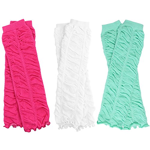 3 Pairs of girls juDanzy baby Leg Warmers for newborn, infant, toddler, child (One Size (10 pounds to 10+ years), Hot Pink, White, Aqua Rouched)