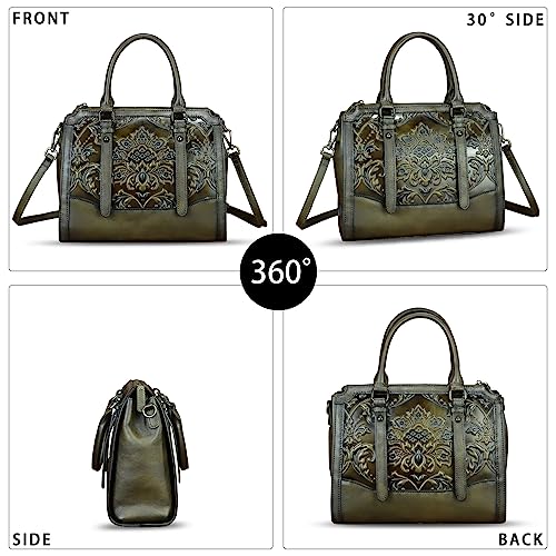 Image of Genuine Leather Purses and Handbags for Women Vintage Embossed Leather Satchel Bags Crossbody Shoulder Bag Strap
