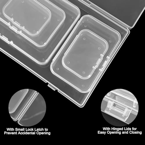 Image of 24 Pack Clear Plastic Storage Boxes with Hinged Lids | Clear Plastic, 4 Sizes, Stackable Hinged-lid Boxes for Beads, Jewelry, Crafts, Hardware, Drawers, and Small Parts