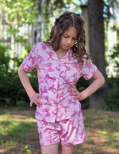 Image of Arshiner Girls Pajamas Sets Short Sleeve Kids Pjs Button Down Sleepwear