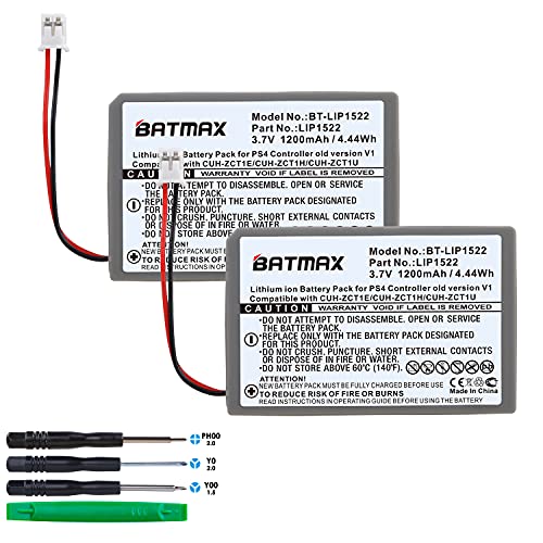 Batmax 2Pcs 3.7V 1200mAh LIP1522 Battery for Sony Dual Shock 4 Cuh-zct1u Cuh-zct1e PS4 Wireless Controller 2015 and Before wih Big Plug; NOT Compatible with the 2016 (or newer) CUH-ZCT2 or CUH-ZCT2U