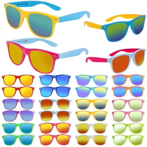 24 Pack Sunglasses Bulk - 12 Neon Sun Glasses with UV400 Protection, Great Gift for Pool, Beach, Birthday, Goody Bag Filler, Party Toys, Outdoor Party Supplies for Kids, Teens, Adults