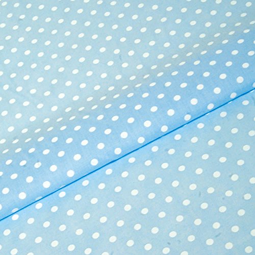 Pastel Blue Polka Dot Fabric 5MM White Spots Dotty Polycotton