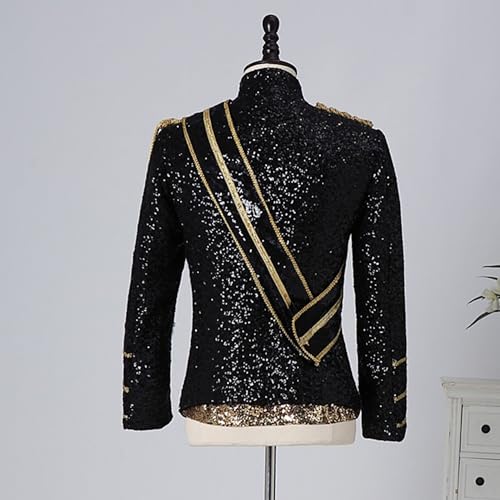 Mens Luxury Sequin Suit Blazer Jacket Medieval Dinner Party Uniform Fit Stand Collar Shiny Party Tuxedo4