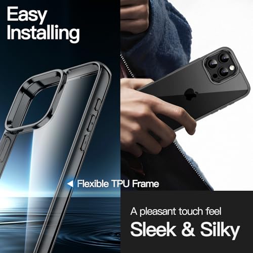 Image of JETech Cover Case for iPhone 16 Pro 6.3-Inch, Non-Yellowing Shockproof Phone Bumper Cover, Anti-Scratch Clear Back (Black)
