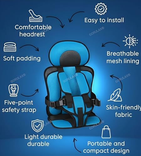 Image of Baby Safety Booster Seat Cushion with Belt | Portable Toddler Sitting Chair Pad | Soft Thick Car & Chair Protection Seat for Kids (Sky Blue)