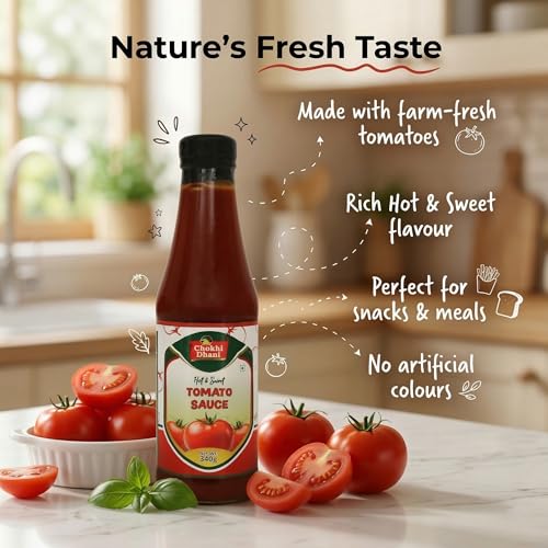 Image of Chokhi Dhani Hot & Sweet Tomato Sauce 340g | Tangy Spicy Ketchup | Dipping & Cooking Sauce for Snacks, Noodles & Burgers | Thick Rich Flavour