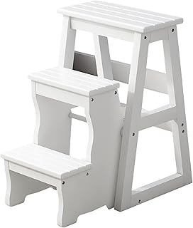 Silla Plegable de Madera Maciza con escalón Convertible, Expositor para Adultos, Oficina, hogar, Cocina, Exterior, Color Blanco, 25,2"