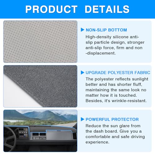 Image of Autorder Gray Dashboard Cover Mat for 1988-1994 Chevy Chevrolet Silverado /GMC Sierra C /K 1500 2500 3500 Pickup Truck /1992-1994 GMC Yukon /Chevy Blazer Suburban Accessories Dash Cover Polyester Dash Mat