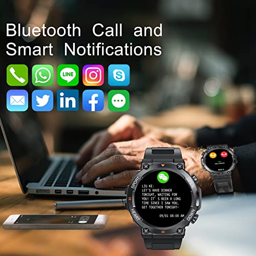 Tiwain Military Smart Watch For Men, 120+ Sport Modes 1.39" Full Screen Tactical Watches Rugged For Android Phones Iphone Compatible Fitness Tracker Heart Rate Sleep Monitor Pedometer #TOP2
