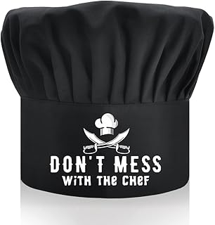 Don't Mess with The Chef, Adult Adjustable Kitchen Cooking Hat with Elastic Band Chef Baker Cap, Funny BBQ Chef Hat for Men, Woman, Husband, Dad, Boyfriend or Any Friend Black