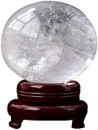 Miniatura 3 de Bola esférica de cristal de cuarzo transparente con soporte de madera, escultura de esfera de cristales curativos grandes, decoración del hogar y la