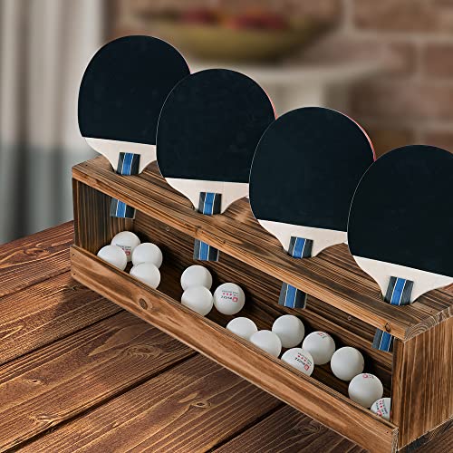 Ping Pong Paddle Storage Rack Table Tennis Racket Display Wall Mounted Holder For 4 Paddles And Balls Storage In Bar Room, Game Room, Office Break Room, Garage, Bedroom, Home, Rustic Burnt #TOP5