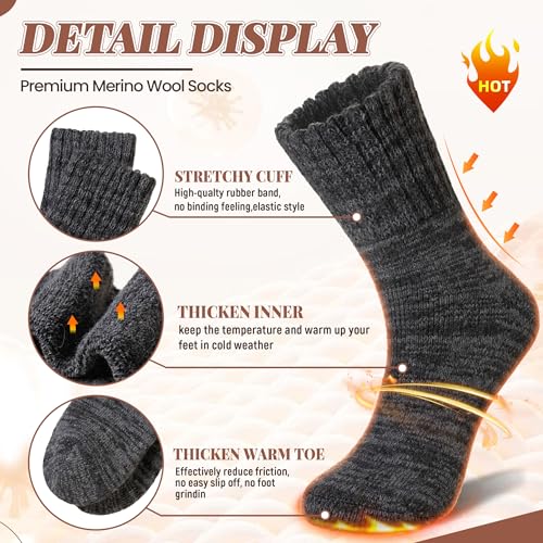 Merino Wool Boot Socks Thermal Winter Ski Thick Warm Hiking Socks for Women Men 3 Pairs4