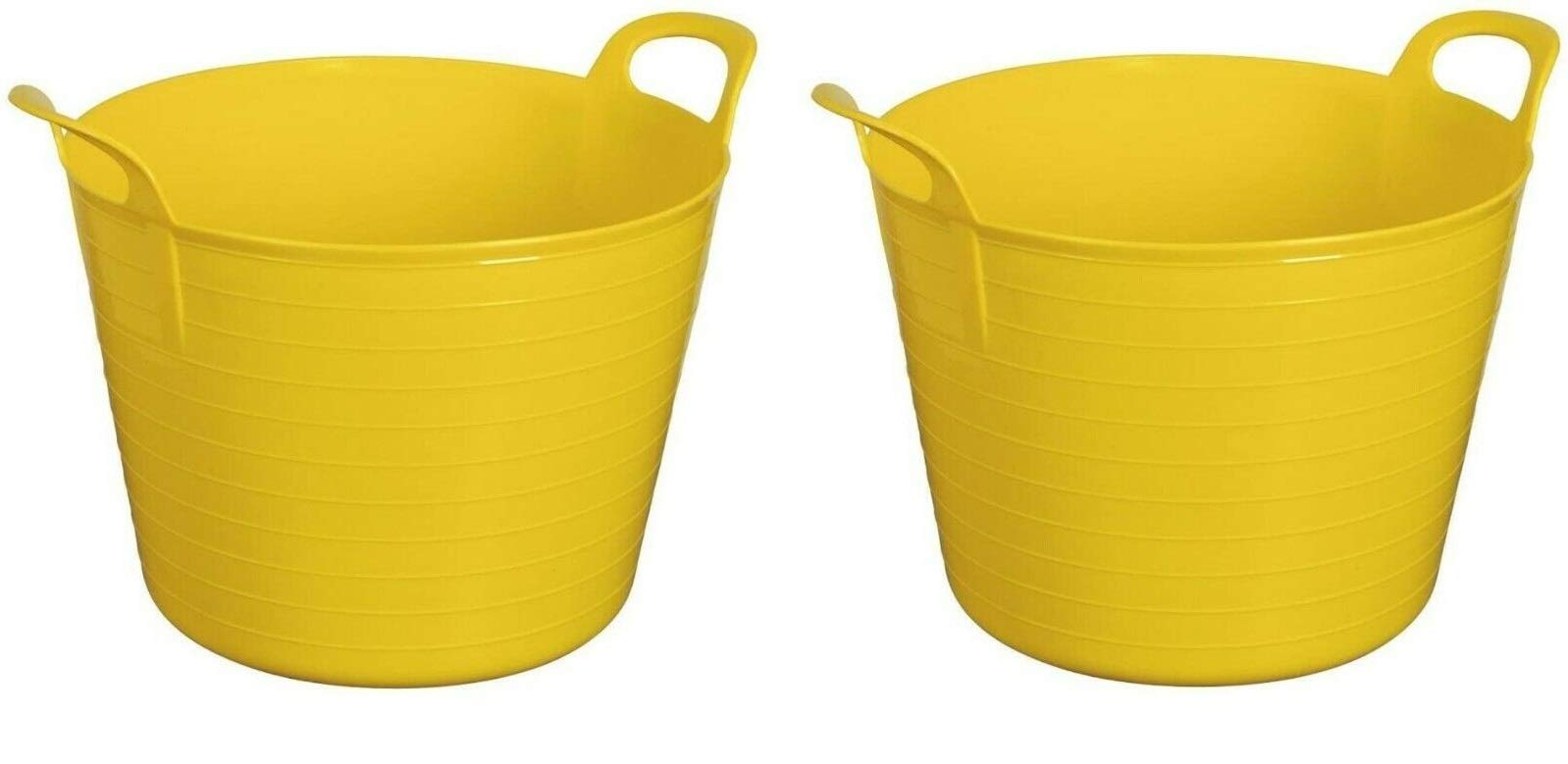M1ss Yellow (Set Of 2) 26L Litre Robust Versatile Multi-Purpose Flexible Storage Container Bucket, Tub Trugs, Horse Feeder, Garden Tub, Flexi Tub (Yellow)