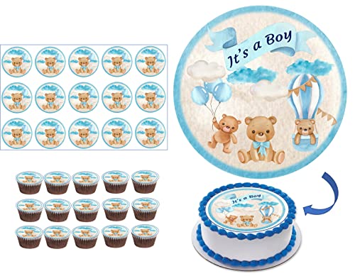 TEDDY BEAR baby shower edible cake topper image - Baby BEAR Cake Topper Icing sheets/Welcome baby edible decoration 7.5