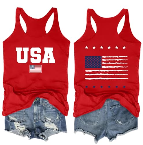 Image of Ithalt Womens American Flag Shirts 4th of July Outfits USA T-Shirt Patriotic Tank Shirt Fourth of July Sleeveless Tops