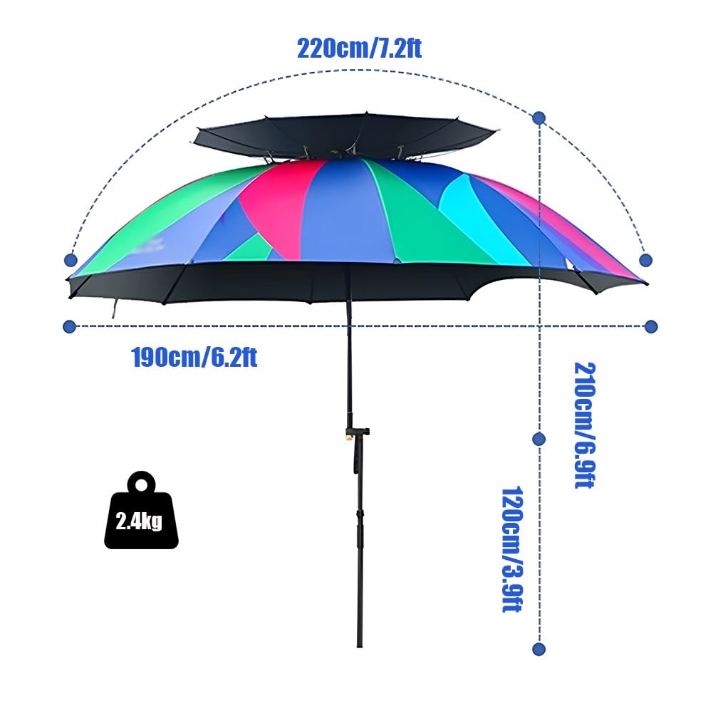 Przenośny Kolorowy Kempingowy Parasol Przeciwsłoneczny, 220 cm Regulowany Wędkarski Parasol, Parasol Golfowy PUF 50+ z Kotwicą