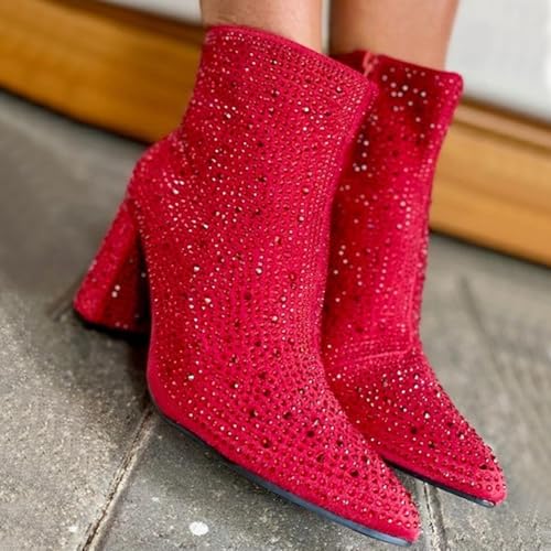 Forever Link Womens Pointed Toe Jeweled Rhinestone Crystal Ankle Booties Boots3
