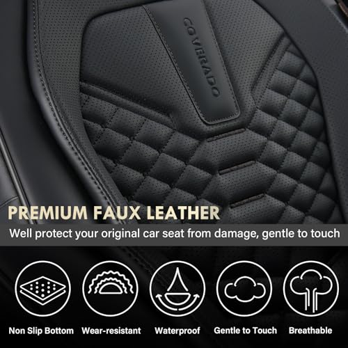Image of Coverado Leather Seat Covers, Car Seat Covers Full Set, Black Seat Covers for Cars, Car Seat Protector Waterproof, Car Seat Covers Front Seats and Back Universal Fit for Most Cars