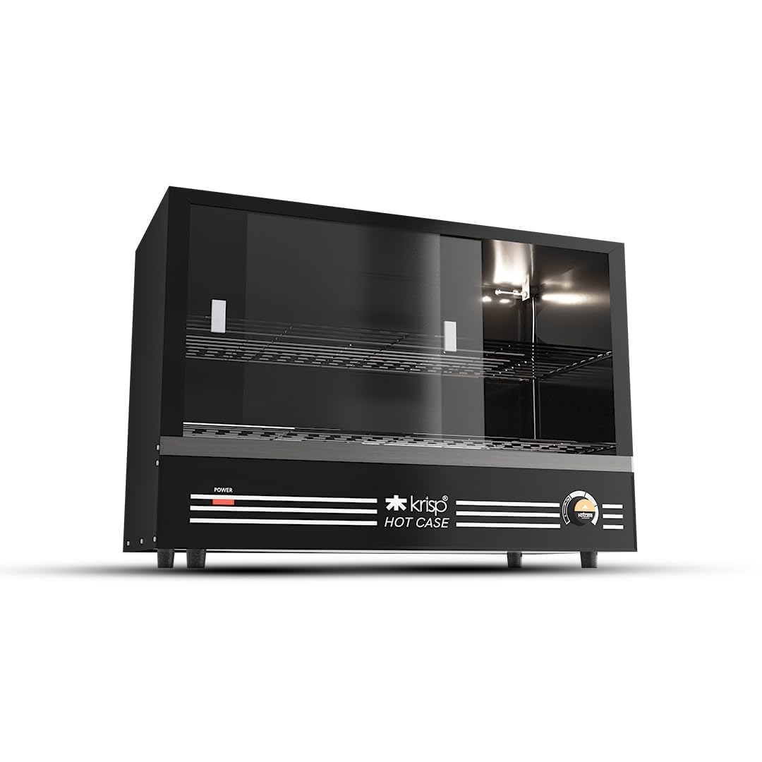 KRISP Electric Patties Hot Case with Sliding Door | Commercial Food Warmer Oven for Bakery, Fast Food Counter | Buffet Oven for Puff Warmer Machine for Shop | 25 L Capacity (Black) 750 watts