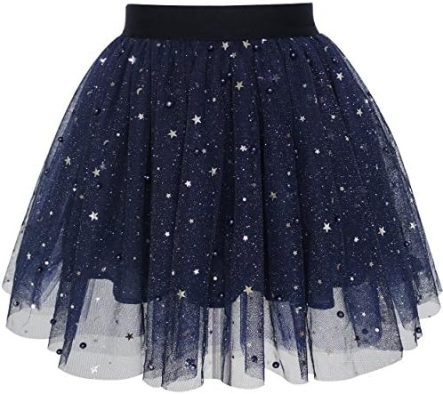 Sunny Fashion LH15 Girls Skirt Navy Blue Pearl Stars Sparkling Tutu Dancing Size 11-12