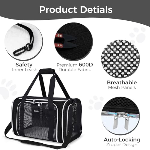 Image of BAGLHER Pet Travel Carrier, Cat Carriers Dog Carrier for Small Medium Cats Dogs Puppies, Airline Approved Small Dog Carrier Soft Sided, Collapsible Puppy Carrier. Black