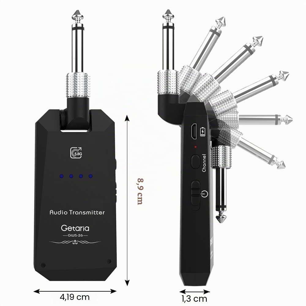 Sistema Wireless Chitarra 5.8 GHz – Trasmettitore e Ricevitore Anti-Interferenza, 4 Canali Indipendenti, wireless Acustico, Basso, Violino, Tastiera Strumenti Elettrici