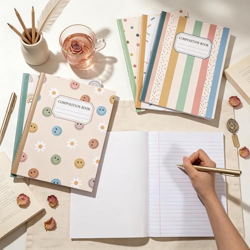 6 Pack Large Composition Notebooks Bulk 9.8 × 7.5 in Wide Ruled Hard Cover Composition Book Assorted Marble Journal College Ruled Paper for Adult Student College Office Back to School Supplies(Boho) - Image 3