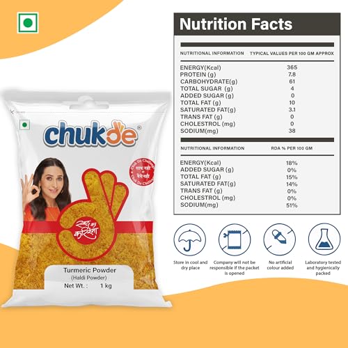 Image of Chukde - Haldi Powder - Turmeric Powder - Ground Spice for Authentic Flavor and Wellness - Ideal for Cooking, Herbal Teas, Health Benefits, and Skincare - 1000 Gm (Pack of 2)