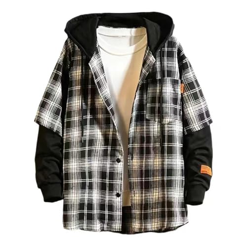 Generisch Jersey de manga larga a cuadros para hombre con aspecto de capas para ropa informal informal en temporadas de entretiempo, Negro , L
