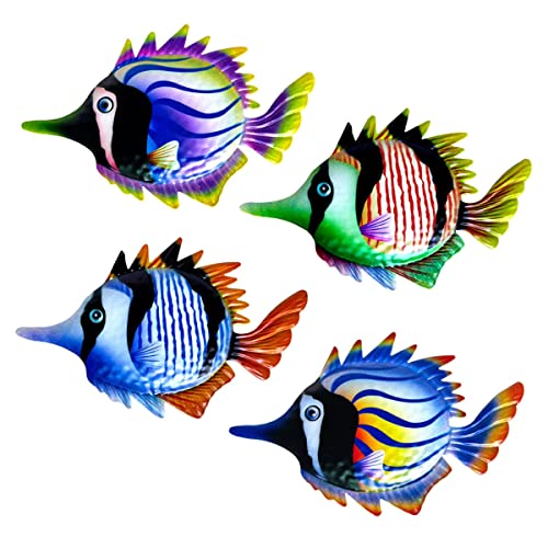 Poisson en métal lot de 4 pour décoration murale intérieure et extérieure fer forgé
