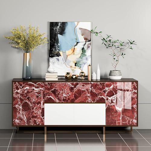 Image of TEKCOOL Wall Stickers DIY Wallpaper Vinyl Marble Wallpaper Peel and Stick Waterproof Wallpapers for Home Kitchen Countertop Cabinet Furniture Oil Proof Kitchen Stickers(Cherry red-3 pc)!