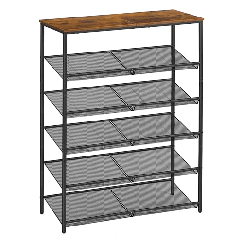 VASAGLE Shoe Rack for Entryway, 6-Tier Shoe Rack Organizer with Storage Shelves and Spacious Top, Freestanding, Adjustable, Industrial, Rustic Brown and Ink Black ULBS044KD01 6 Tiers (29.5"W