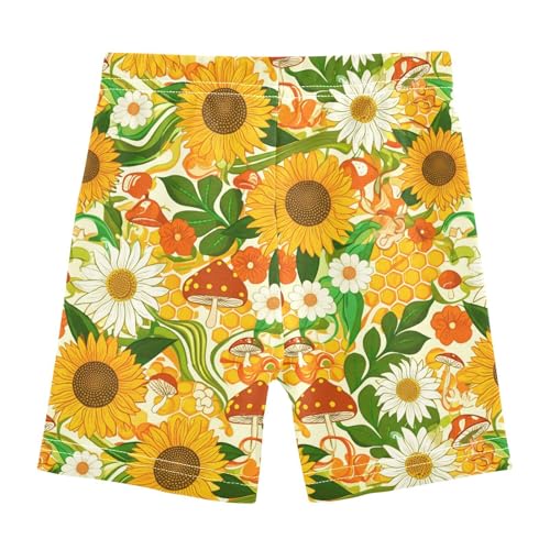 Mushroom Fall Honeycomb Yellow Girls Bike Shorts Toddler Under Dress Dance Shorts Girl Clothes for Summer,4T2