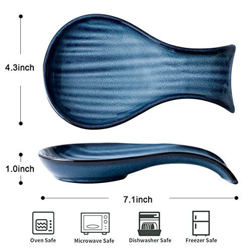 Image of Spoon Rest for Kitchen Counter and Stove Top, Hasense Porcelain Spoon Holder for Ladle Spatula and Tong, Large Cooking Utensil Rest for Home Kitchen and Coffee Bar Decoration, Navy