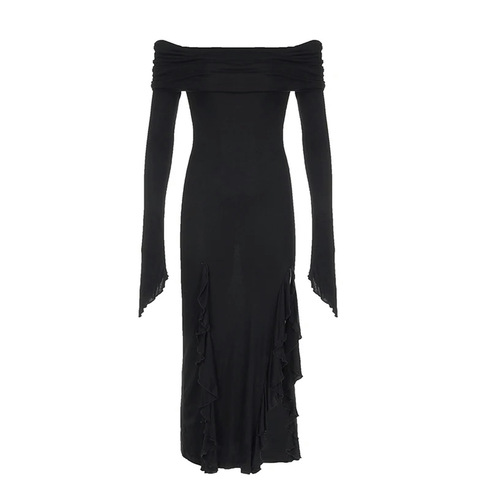 Robe gothique chic noire à volants idéale pour vos soirées et événements