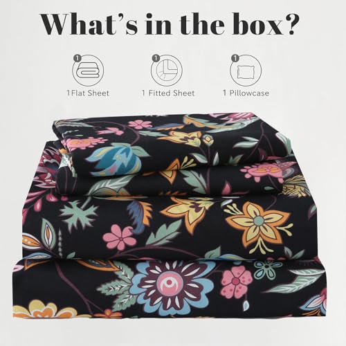 Image of Bedlifes Floral Pattern Bed Sheet Set Twin Size, 16 inch Deep Pocket 3-Piece | Ultra Soft Microfiber, Breathable & Silky, OEKO-TEX Certified, Easy-Care Machine Washable, 3-Piece, All-Season Spring Bedding