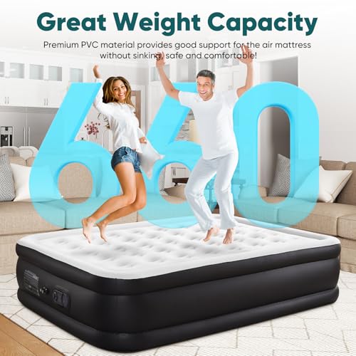 Sweetcrispy Queen Air Mattress - 18" Inflatable Blow Up Airbed with Built-in High Capacity Pump, Double Height, Non-Slip Bottom Design, Weight Capacity 660 lbs Air Bed for Home or Camping